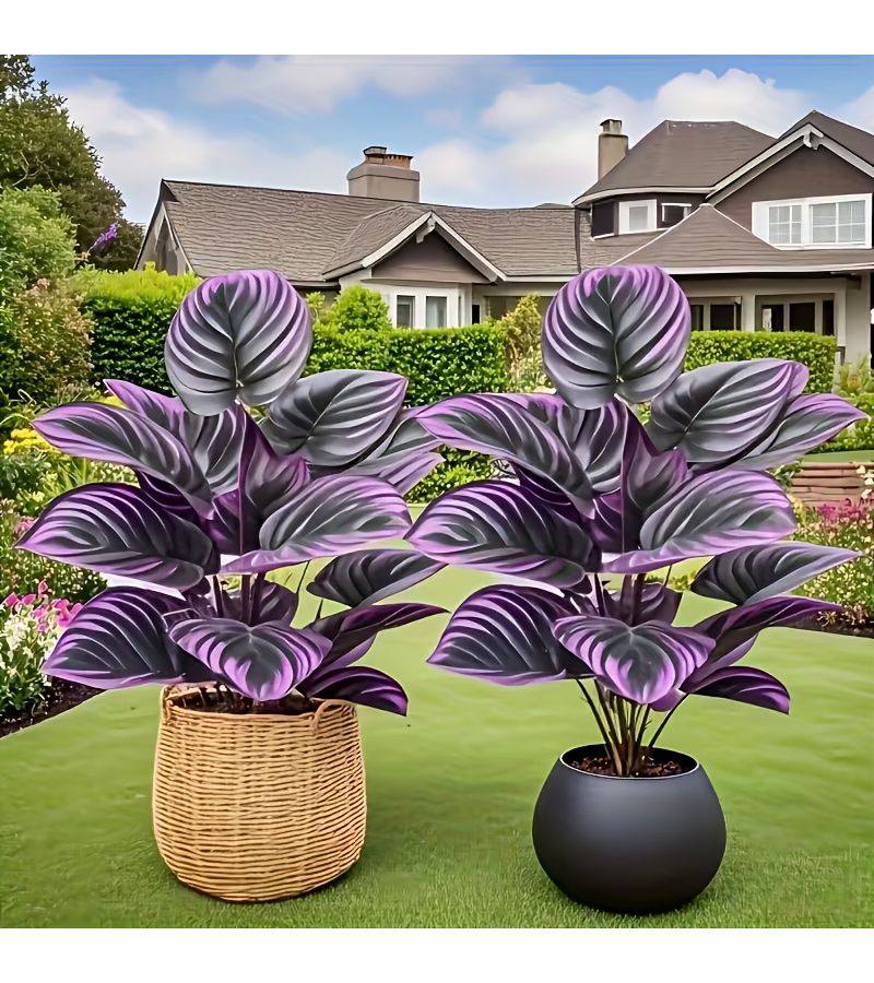 2 Pcs Purple Artificial Faux Greenery Plants Natural Look Home Office Living Room Bedroom Porch Courtyard Outdoor Garden Decor Low Maintenance Holiday Plants Pot Not Included - Image 4