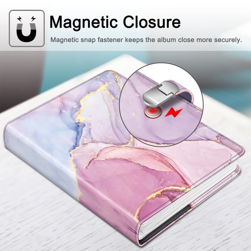 Fintie Fintie Photo Album 4x6 Photos - 112 Photos Premium Vegan Leather Cover with Snap Fastener  Portable Wallet Photo Albums  Dreamy Marble - Image 5