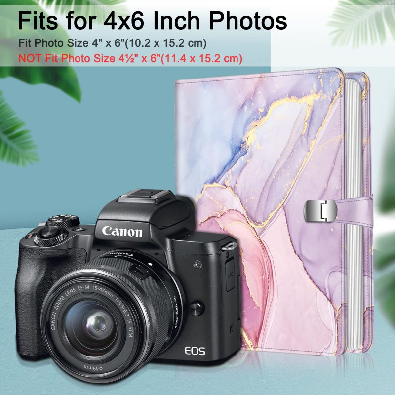 Fintie Fintie Photo Album 4x6 Photos - 112 Photos Premium Vegan Leather Cover with Snap Fastener  Portable Wallet Photo Albums  Dreamy Marble - Image 2