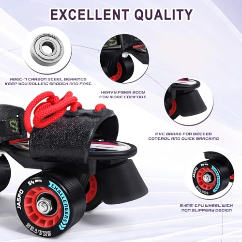 Jaspo Challengers Quad Roller Skates for Boys Girls 6+ Years, Beginner Fibre Adjustable Skating Shoe for Kids/Youth, Skate Shoes for Boys & Girls (UK 1–8) - Image 2