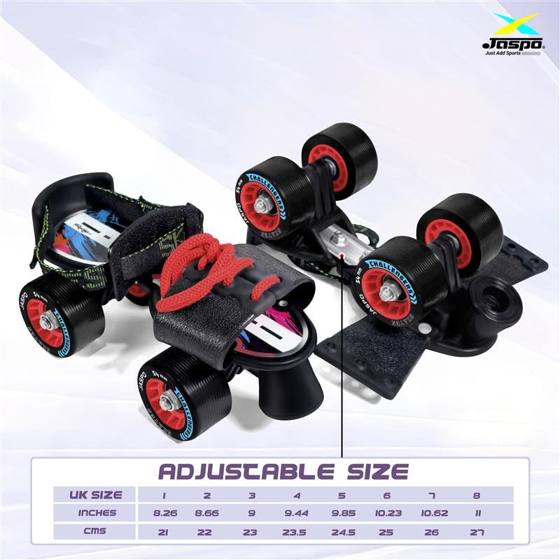 Jaspo Challengers Quad Roller Skates for Boys Girls 6+ Years, Beginner Fibre Adjustable Skating Shoe for Kids/Youth, Skate Shoes for Boys & Girls (UK 1–8) - Image 3