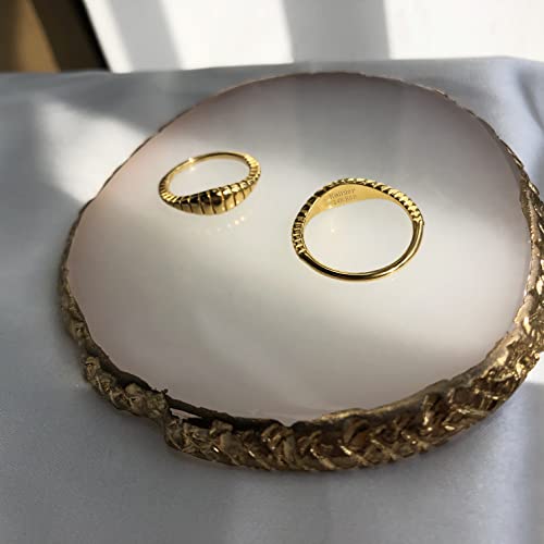 Kainier 14K Gold Plated Signet Rings Stackable Slim Signet Rings Thin Plain Statement Band for Women Vintage Finger Classic Chunky Dome Ring Comfort Fit Size 5 to 10 - Image 5