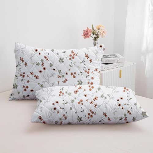LINENWALAS Printed Cotton Quilted Pillow Cover - Set of 2 | Ultra-Soft, Cooling & Breathable | Skin & Hair Friendly |Zipper Closure | Sweat-Absorbent & Hypoallergenic (20x30 Inches, Crimson Flower) - Image 2