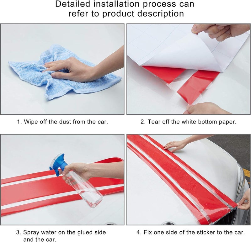 TOMALL 49"x 8.7" Car Hood Stripe Sticker Auto Racing Body Side Stripe Decal Skirt Roof Hood Bumper Stripe Decal Vinyl Modified Stripe Decal Decoration for Car (Red) - Image 5