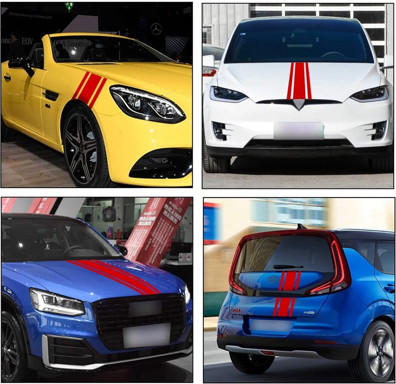 TOMALL 49"x 8.7" Car Hood Stripe Sticker Auto Racing Body Side Stripe Decal Skirt Roof Hood Bumper Stripe Decal Vinyl Modified Stripe Decal Decoration for Car (Red) - Image 3