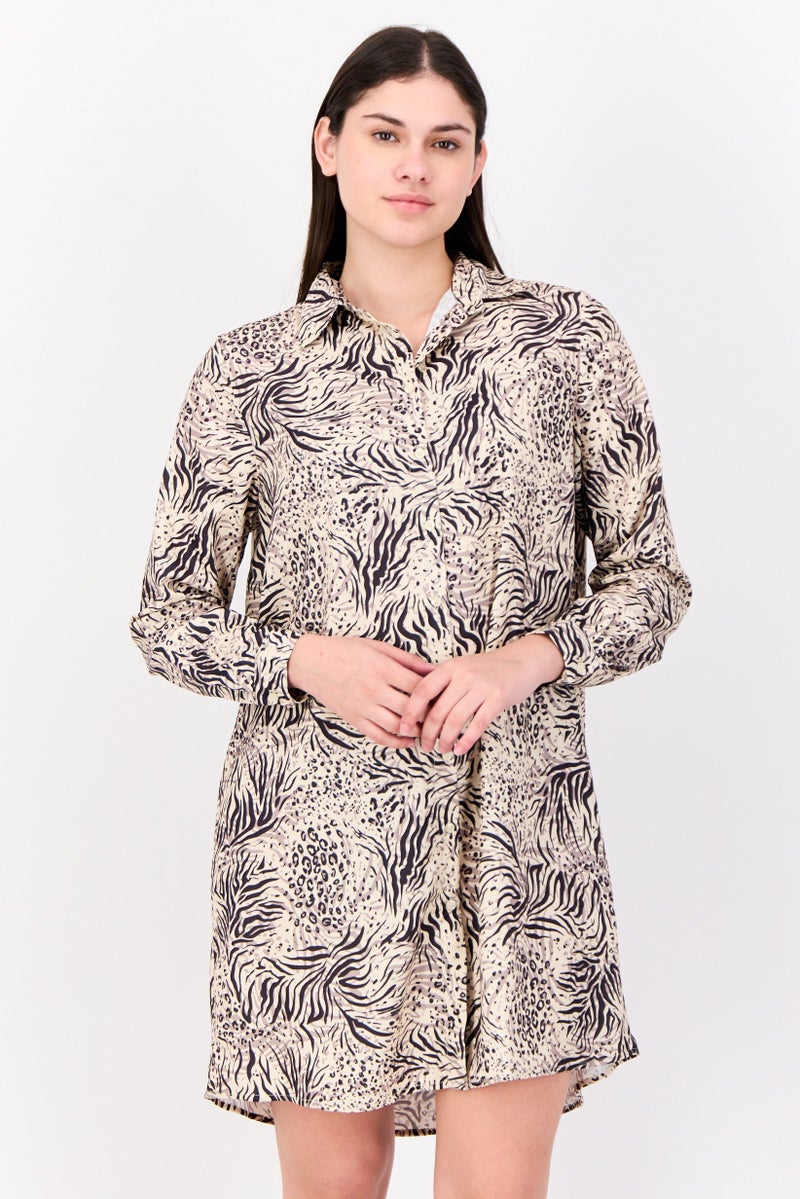 bebe فستان قميص مطبوع بالكامل للنساء، متعدد الألوان - Image 1