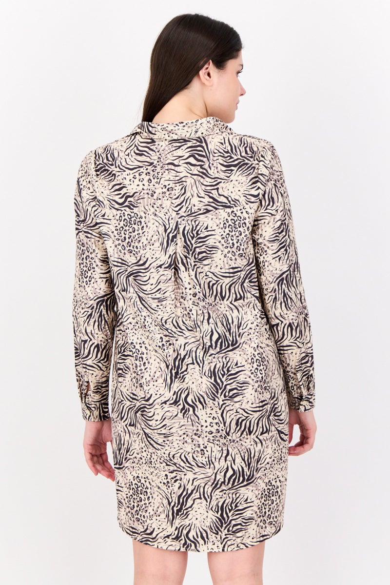 bebe فستان قميص مطبوع بالكامل للنساء، متعدد الألوان - Image 3