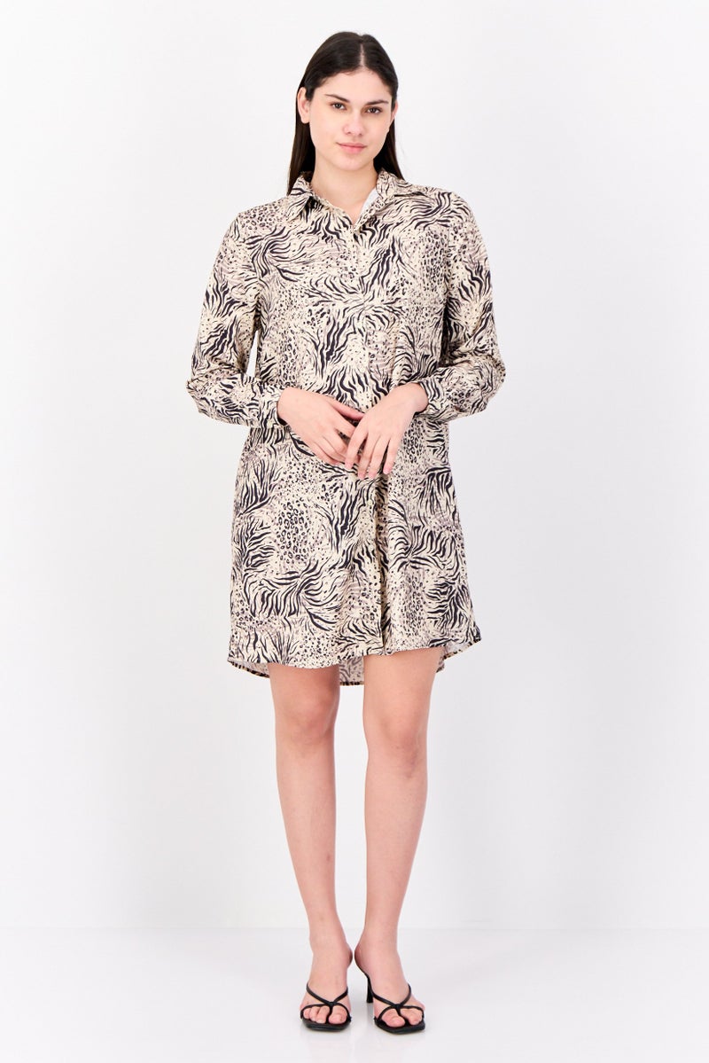 bebe فستان قميص مطبوع بالكامل للنساء، متعدد الألوان - Image 4