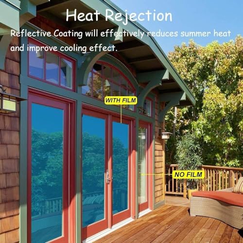 CREON One Way Window Film, Privacy Window, UV Blocking, Non-Adhesive Static Cling Heat Control Reflective Glass Film for Home and Office 20x96 (Inch), Metal-Blu - Image 2