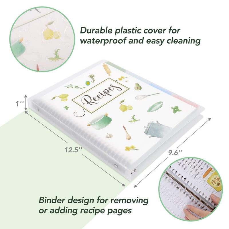 SOLIGT Recipe Book to Write in Your Own Recipes, 9.6â€™â€™x12.5â€™â€™ Personal Blank Recipe Notebook, Removable Recipe Journal Book Binder with 8 Dividers and 24 Tabs, Hold up to 240 Recipes - Image 3