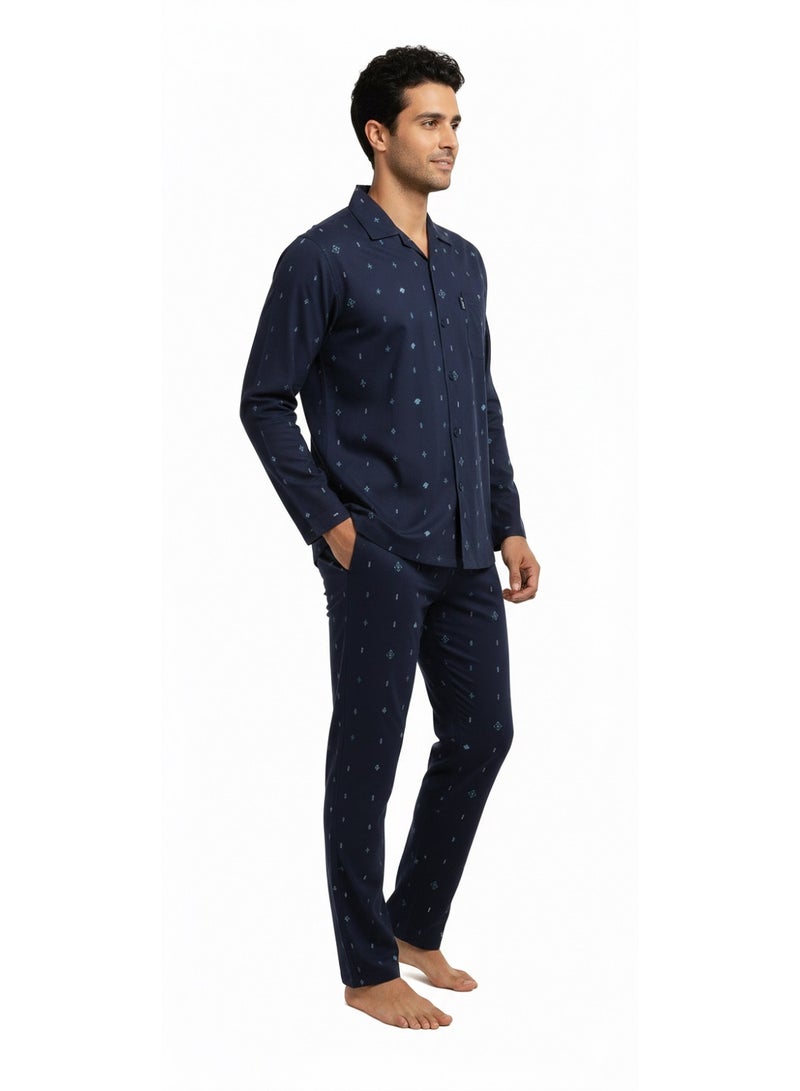 Jet Men Summer Pajama Set Printed Top & Printed Bottom - Image 2