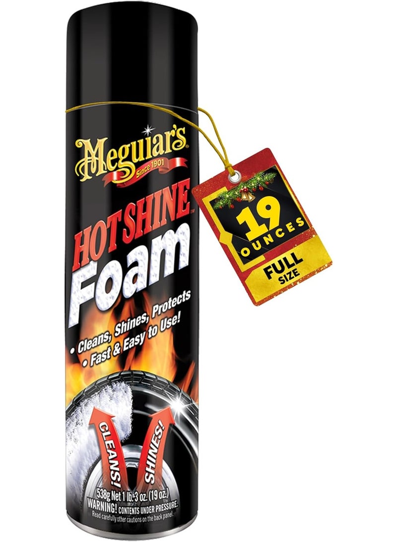 رغوة إطارات ميغوايرز هوت شاين - لمعة عالية للإطارات تنظف وتلمع وتحمي في واحدة، لمعة سوداء عميقة مع مواد مكيّفة وحماية من الأشعة فوق البنفسجية للمساعدة في الحفاظ على الإطارات تبدو جديدة، 19 أونصة بخاخ