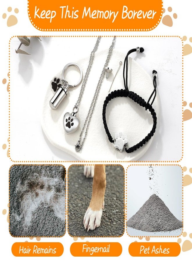 OIDEA 3 Pcs Pet Cremation Jewelry for Ashes: Paw Print Heart Urn Necklace Adjustable String Bracelet Urns Keychain Memorial Keepsake with Filling Kit for Cat & Dog Lover Sympathy Gifts - Image 5