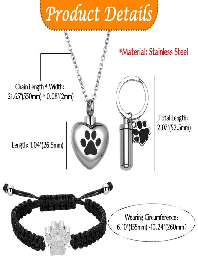 OIDEA 3 Pcs Pet Cremation Jewelry for Ashes: Paw Print Heart Urn Necklace Adjustable String Bracelet Urns Keychain Memorial Keepsake with Filling Kit for Cat & Dog Lover Sympathy Gifts - Image 4