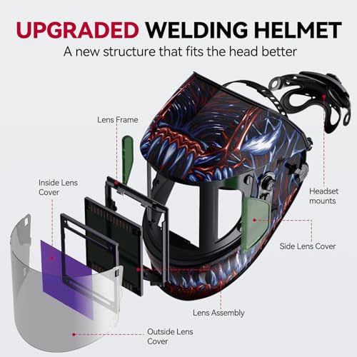 ARCCAPTAIN Auto Darkening Welding Helmet with Side View, 180° Panoramic View, 1/1/1/1 True Color Large Viewing Welding Hood with 4 Arc Sensor Solar Powered, Wide Shade 4/5-9/9-13 for TIG MIG ARC Cut - Image 2
