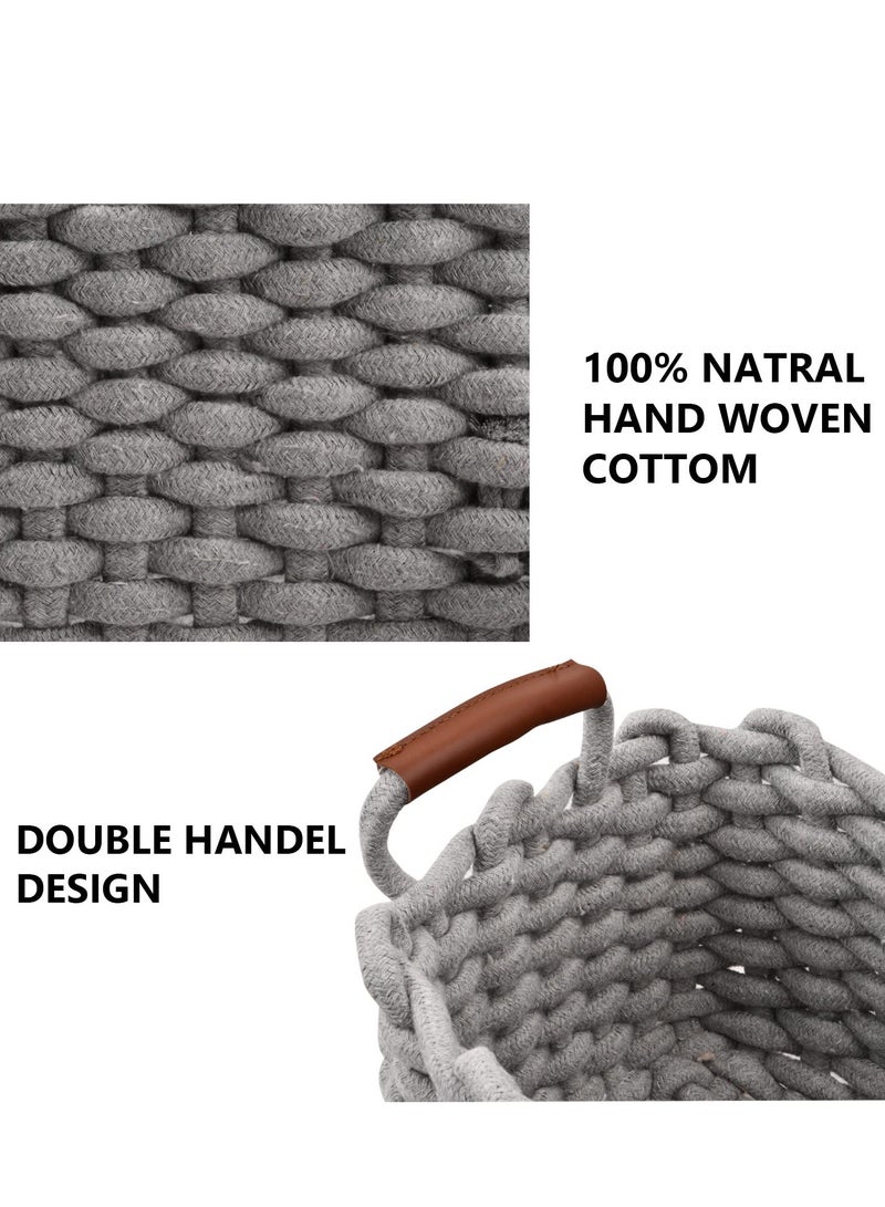 Excefore Cotton Rope Woven Storage Baskets, Cotton Rope Baskets Decorative Trays with Handle, Cotton Rope Baskets Decorative Trays for Storage and Organizing, Home Décor, Set of 3 - Image 5