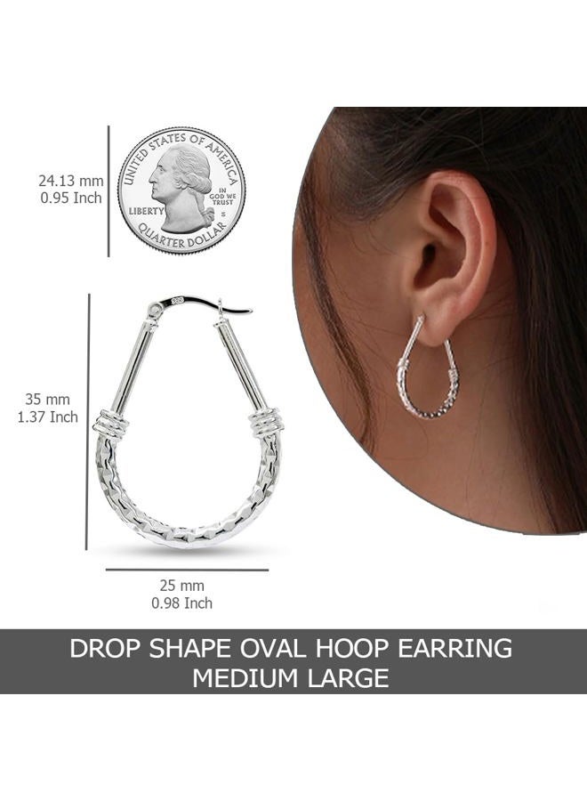 LeCalla Women's Sterling Silver Jewelry Pipe Texture Diamond Cut Italian Design Fancy Hoop Earrings - Image 3