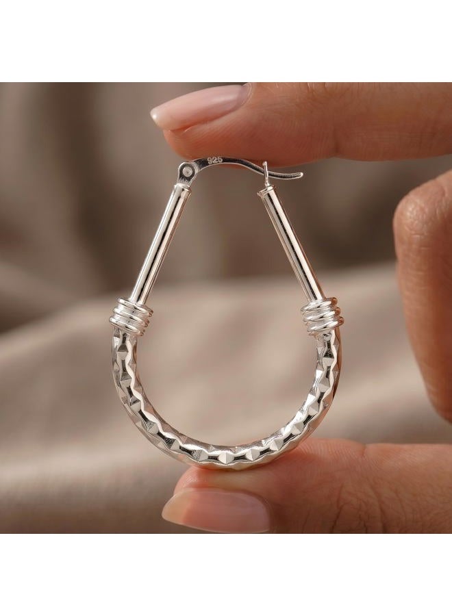 LeCalla Women's Sterling Silver Jewelry Pipe Texture Diamond Cut Italian Design Fancy Hoop Earrings - Image 5