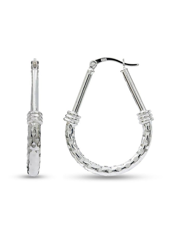 LeCalla Women's Sterling Silver Jewelry Pipe Texture Diamond Cut Italian Design Fancy Hoop Earrings - Image 1