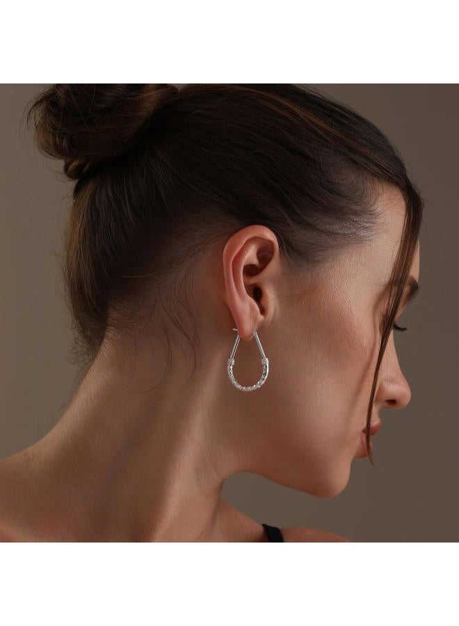 LeCalla Women's Sterling Silver Jewelry Pipe Texture Diamond Cut Italian Design Fancy Hoop Earrings - Image 4