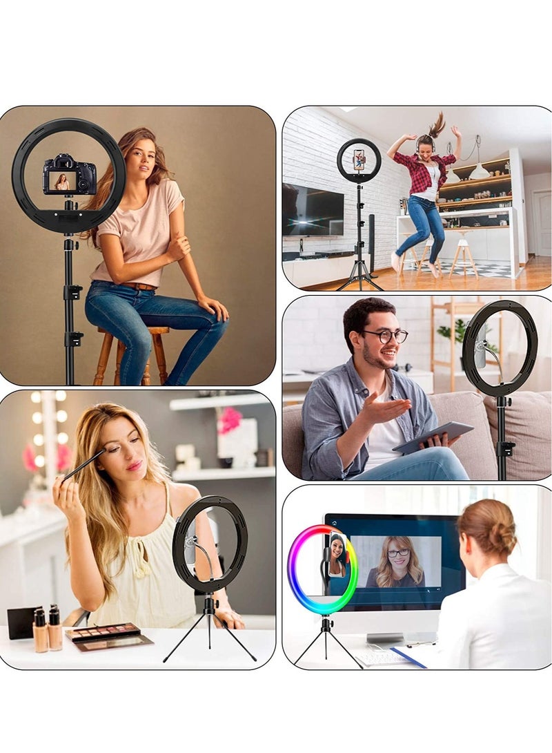 12" Selfie Ring Light, RGB Ring Lights with 63" Extendable Tripod Stand & Cell Phone Holder for Live Stream, LED Selfie Light 10 Brightness, Wireless Remote for iPhone & Android Phone - Image 3