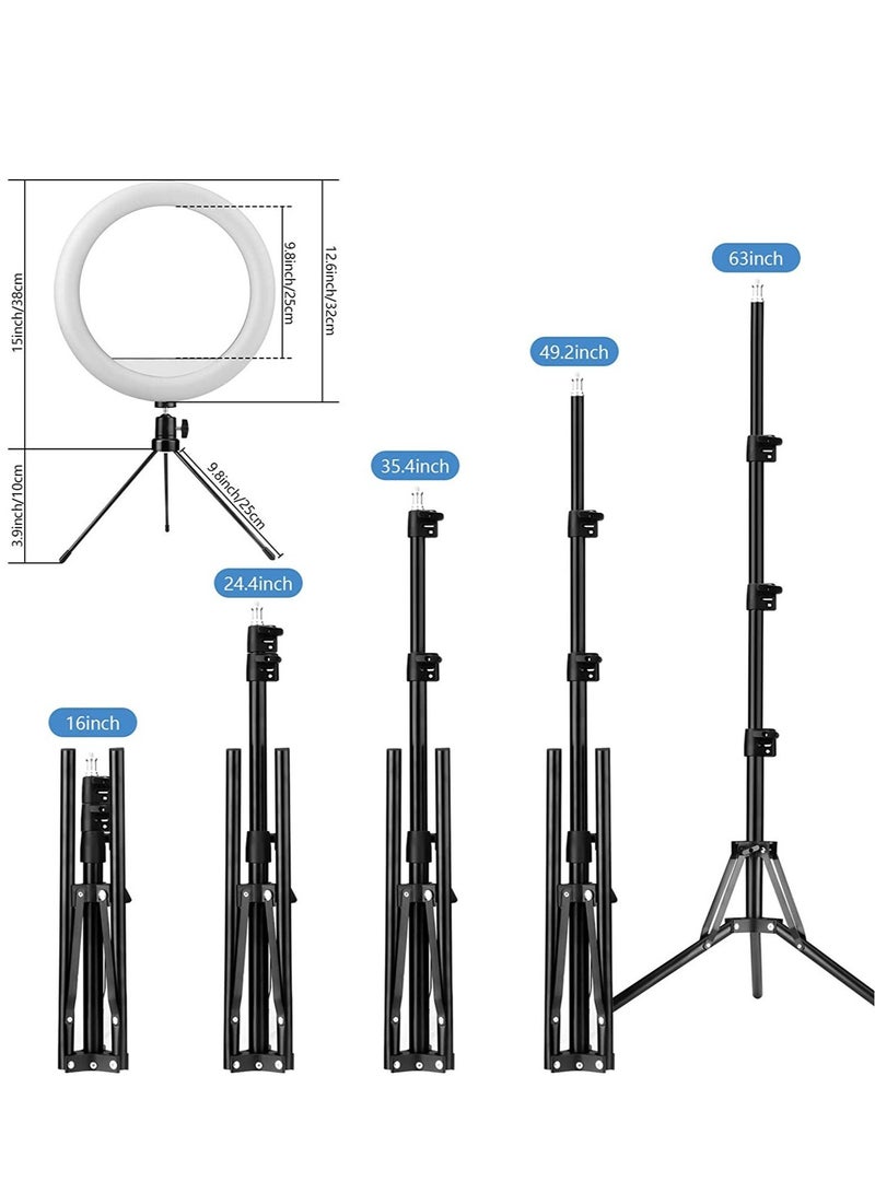 12" Selfie Ring Light, RGB Ring Lights with 63" Extendable Tripod Stand & Cell Phone Holder for Live Stream, LED Selfie Light 10 Brightness, Wireless Remote for iPhone & Android Phone - Image 2