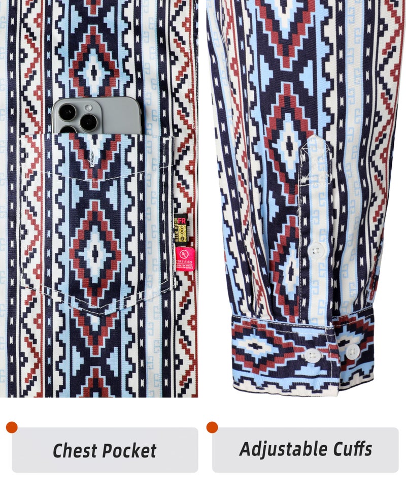 BOCOMAL FR Shirts Printed Bohemia Button Down Flame Resistant NFPA2112 CAT2 Work Shirt - Image 5
