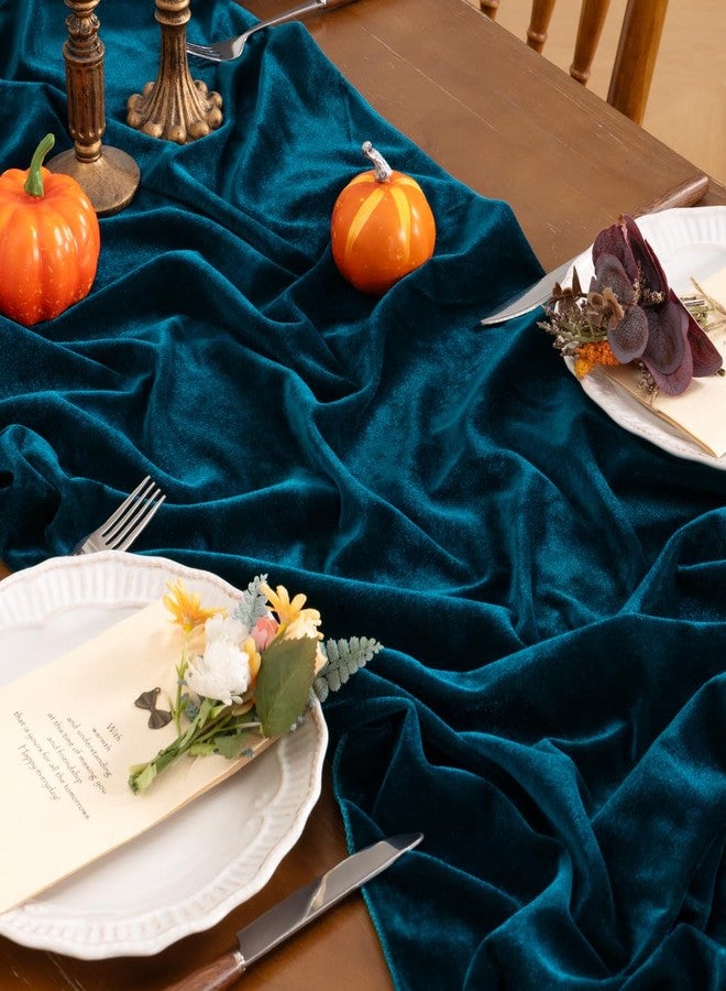 LINXTAR Peacock Blue Velvet Table Runner Luxurious 10ft Silky Velvet Table Runner 122x29In Romantic Elegant Thick Velvet Runner for Thanksgiving Christmas Wedding Birthday Table Decor - Image 4