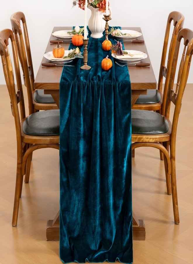 LINXTAR Peacock Blue Velvet Table Runner Luxurious 10ft Silky Velvet Table Runner 122x29In Romantic Elegant Thick Velvet Runner for Thanksgiving Christmas Wedding Birthday Table Decor - Image 3