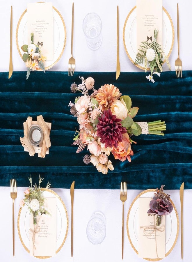 LINXTAR Peacock Blue Velvet Table Runner Luxurious 10ft Silky Velvet Table Runner 122x29In Romantic Elegant Thick Velvet Runner for Thanksgiving Christmas Wedding Birthday Table Decor - Image 5