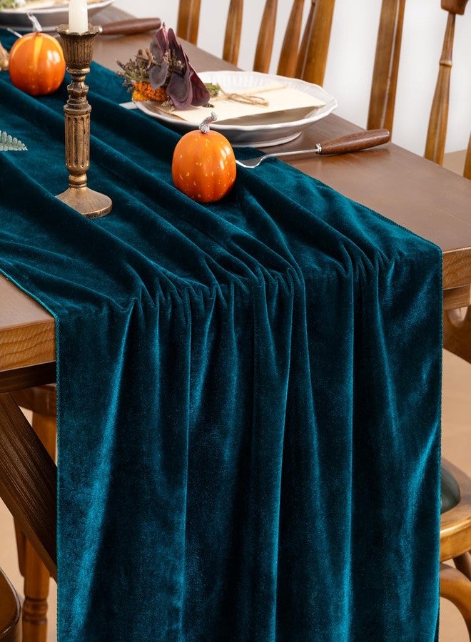 LINXTAR Peacock Blue Velvet Table Runner Luxurious 10ft Silky Velvet Table Runner 122x29In Romantic Elegant Thick Velvet Runner for Thanksgiving Christmas Wedding Birthday Table Decor - Image 1