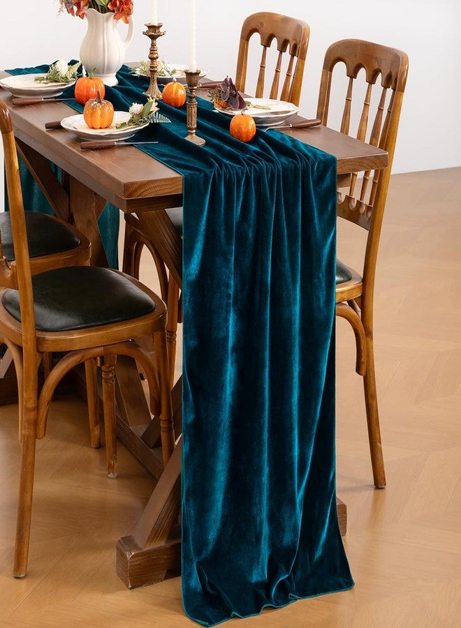 LINXTAR Peacock Blue Velvet Table Runner Luxurious 10ft Silky Velvet Table Runner 122x29In Romantic Elegant Thick Velvet Runner for Thanksgiving Christmas Wedding Birthday Table Decor - Image 2