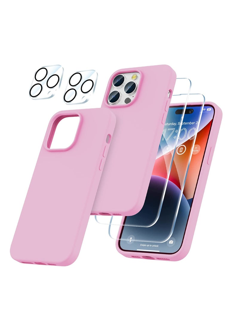 ELTRAZONE iPhone 14 Pro Max 6.7 Inch with 2-Pack Screen Protector and 2-Pack Camera Lens Protector, Slim Full Coverage Screen Camera Case, Pink - Image 1