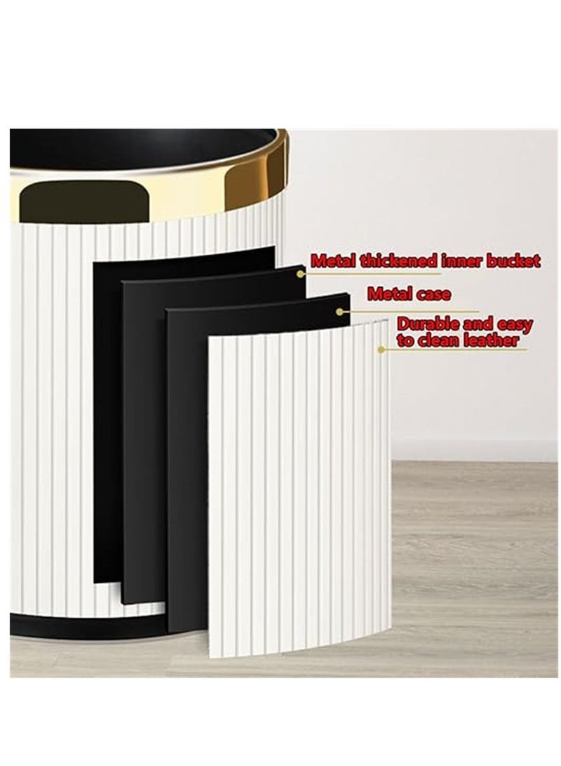 Home Trash Can, 12L Plastic Waste Bin with Leather Body Cover and Metal Circle, Square Kitchen Trash Bin Bathroom Wastebasket without Lid, for Home Office Kitchen and Dorm (Coffee-Golden)  - Image 5