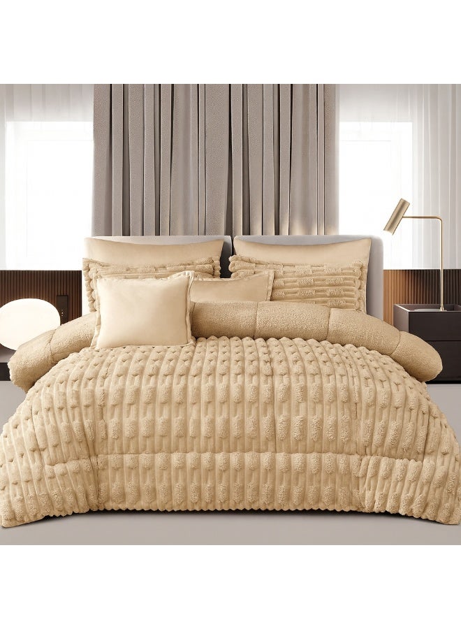 Ming Li Luxury Winter Comforter Set 8 Pieces – Dual Sides (Velvet × Fur) King Size 250×230 cm – Elegant Design for Cozy Hotel-Style Warmth - Image 1