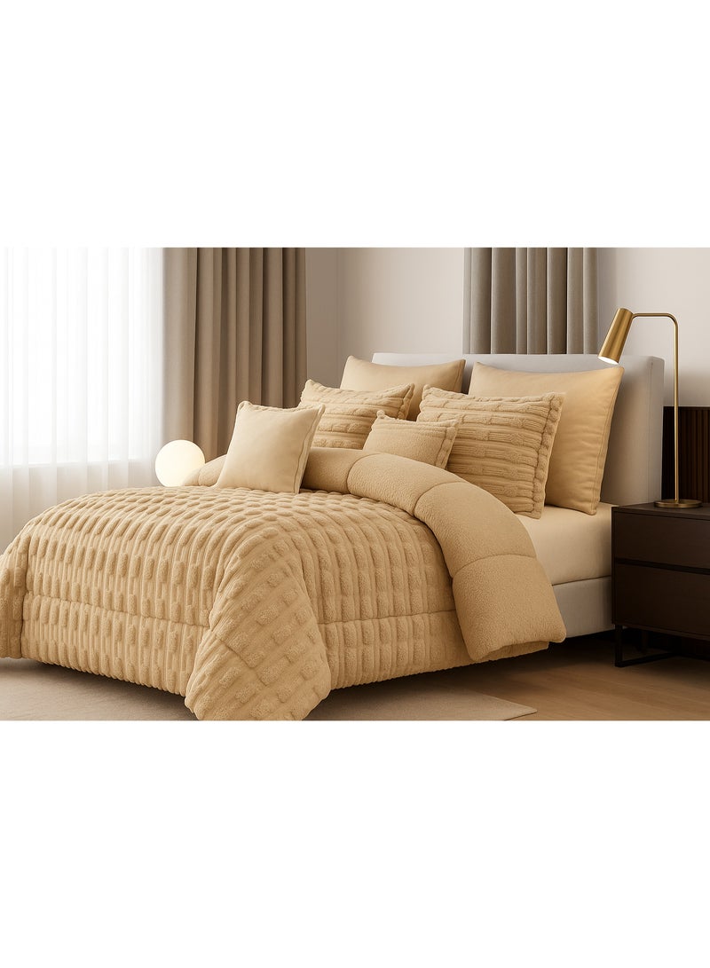 Ming Li Luxury Winter Comforter Set 8 Pieces – Dual Sides (Velvet × Fur) King Size 250×230 cm – Elegant Design for Cozy Hotel-Style Warmth - Image 2