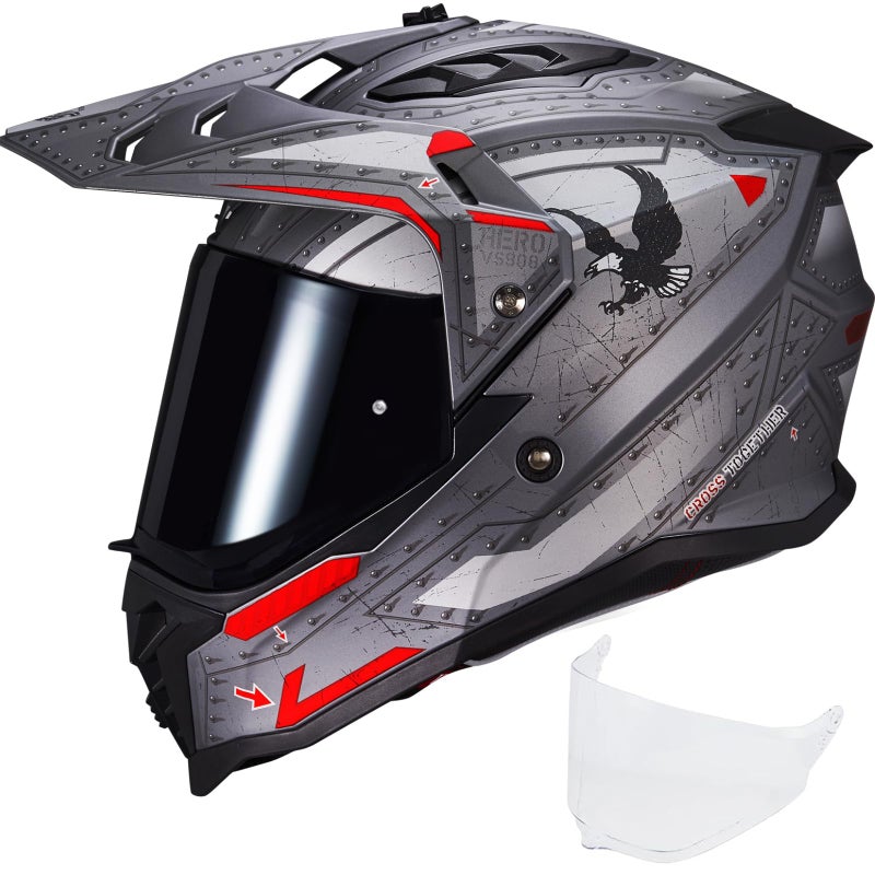 VCOROS Adventure Motorcycle Helmet VS-908 ATV Dirt Bike Off Road Motocross Full Face Helmet for Adults DOT Approved (Matte Warrior, L) - Image 1