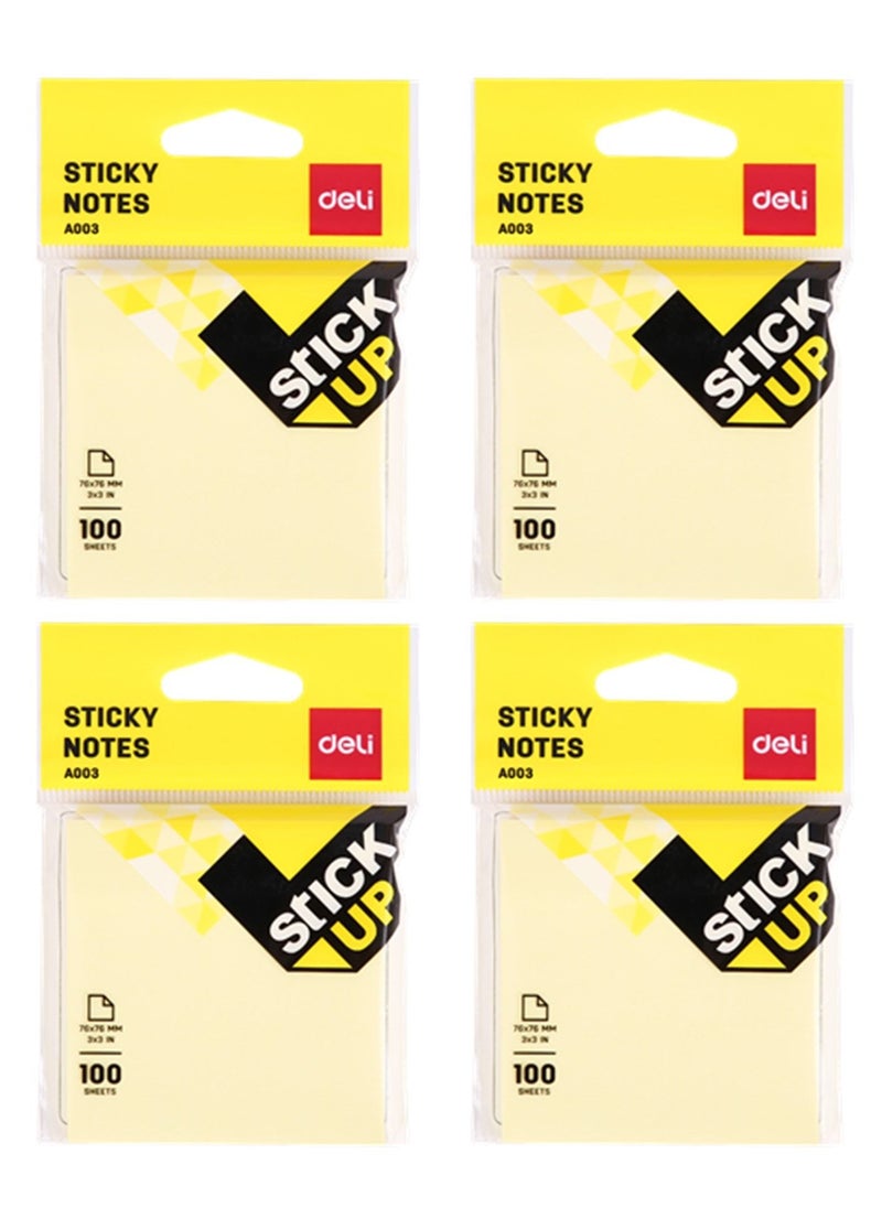 Deli 4-Pad Sticky Notes 3x3 Inch Size Yellow Colour  - Image 1