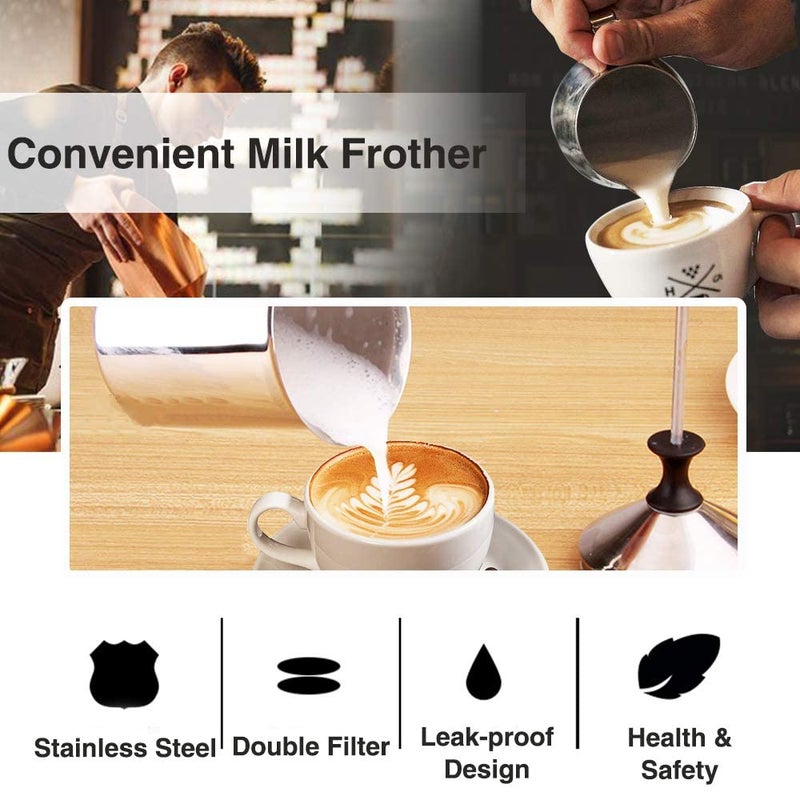 3D CREATIONS 3DCREATIONS Stainless Steel Blender Milk Frother Coffee Beater for CappuccinoFoam Maker for Hot and Cold Coffee Milk with Double Froth Pump Handle and Lid 800 Ml - Image 2