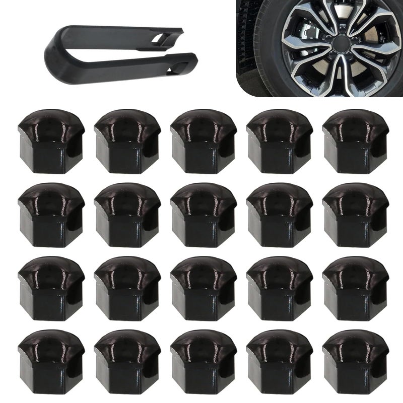 getfay Pack21 Car Tire Screw Cap 08221mm Waterproof Dustproof Bolt Protection Cover with Disassembly Tool Wheel Lug Nut Covers Decoration Shell Universal for Most Cars Accessories Black