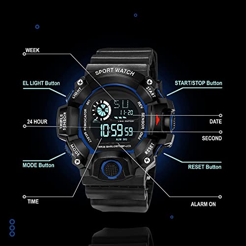 Acnos Digital Sports Watch – Rugged Outdoor Multi-Function (Blue Accent) - Image 2
