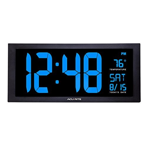 AcuRite 76100M Oversized LED Clock with Indoor Temperature, Date and Fold-Out Stand 18-Inch Blue - Image 1