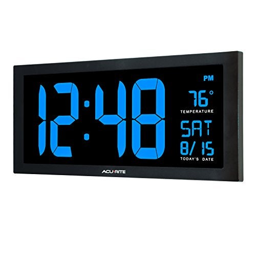 AcuRite 76100M Oversized LED Clock with Indoor Temperature, Date and Fold-Out Stand 18-Inch Blue - Image 2