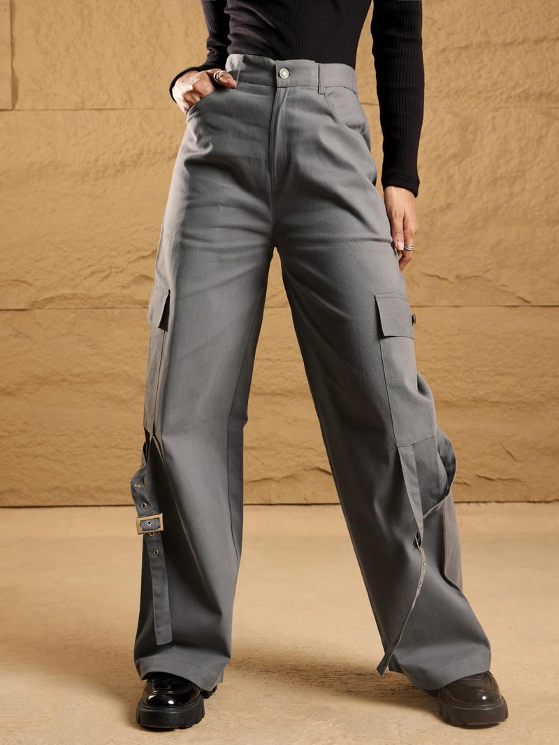 SASSAFRAS Grey Pocket Loop Detail Cargo Pants - Image 3