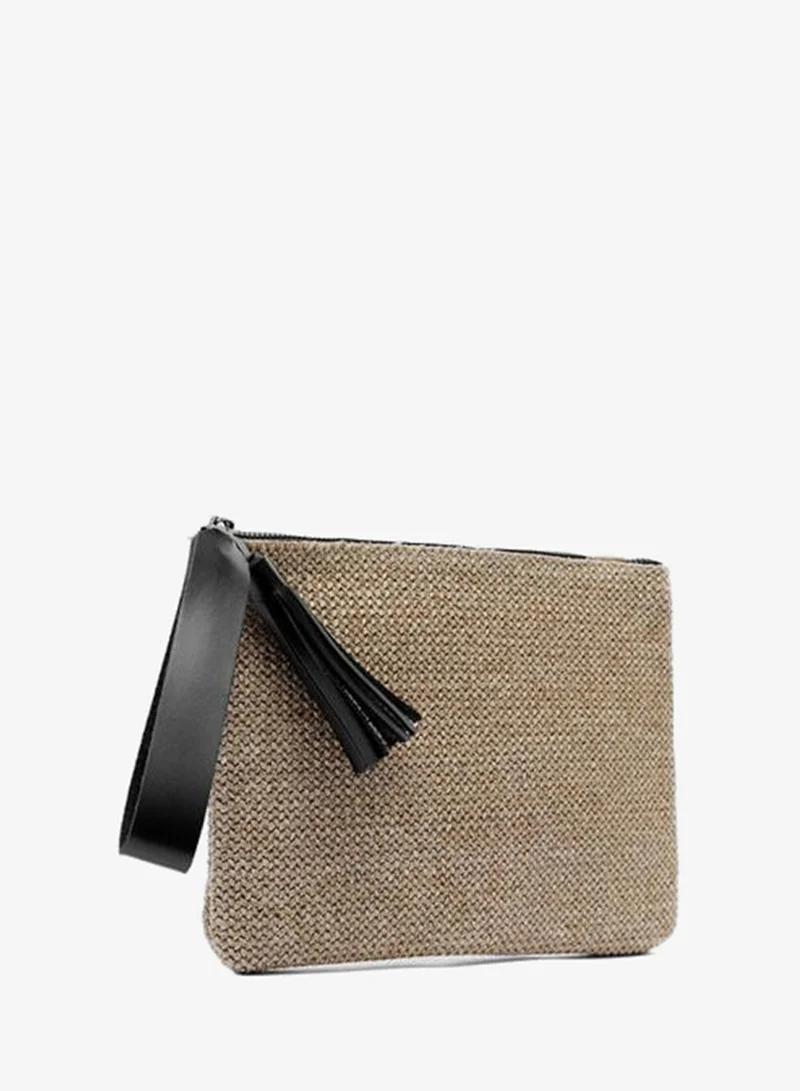 Shule Bags  Juno Tassel Detailed Straw Clutch Bag – Black. for Women | Best Price UAE