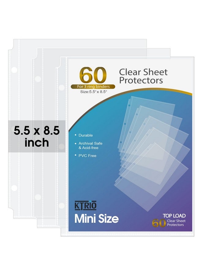 KTRIO Heavyweight Sheet Protectors 5.5 X 8.5 Inch, Clear Page Protectors For Mini 3 Ring Binder, Plastic Sleeves For Binders, Top Loading Paper Protector, 60 Pack  - Image 1