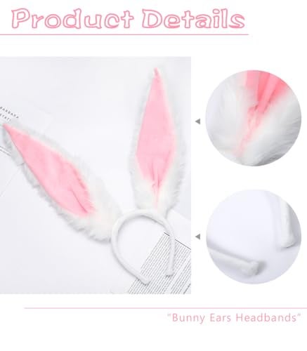 Uranian Bunny Ears Headbands White Rabbit Ears Hairbands Bunny Headband Easter Party Headwear Cosplay Costume Hair Accessories for Women - Image 2