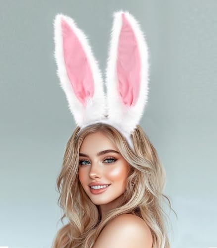 Uranian Bunny Ears Headbands White Rabbit Ears Hairbands Bunny Headband Easter Party Headwear Cosplay Costume Hair Accessories for Women - Image 3
