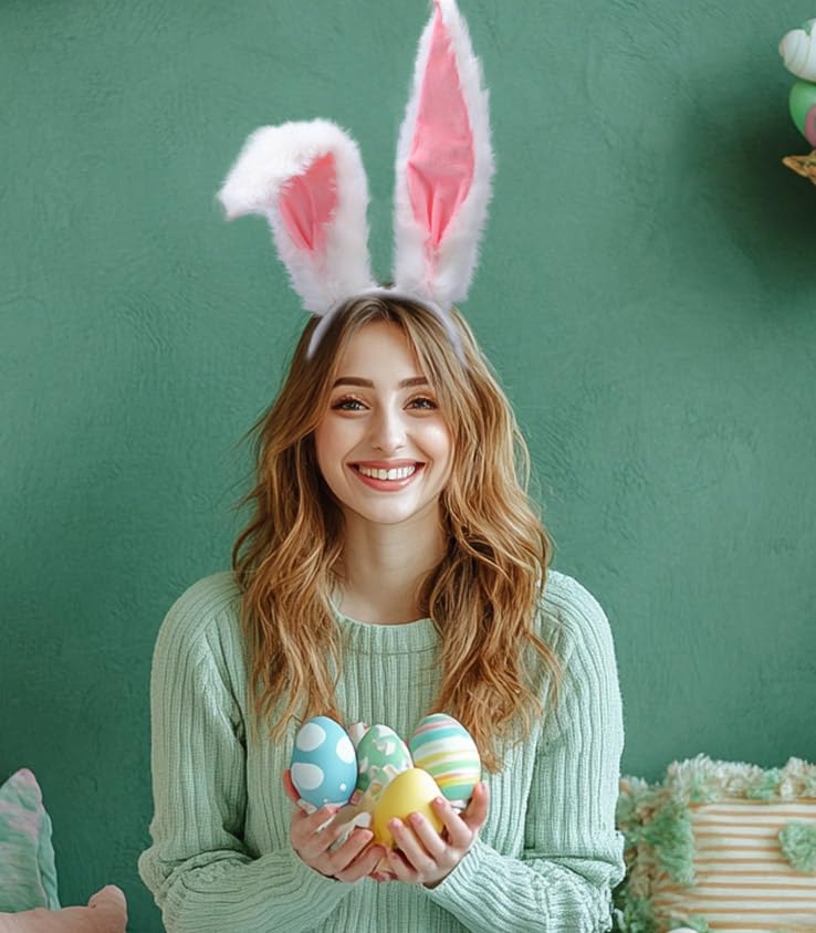 Uranian Bunny Ears Headbands White Rabbit Ears Hairbands Bunny Headband Easter Party Headwear Cosplay Costume Hair Accessories for Women - Image 5
