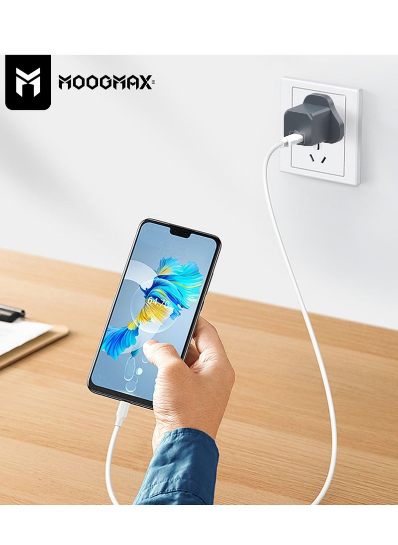 MOOGMAX - Adapter charger with PD (Type-C) port, supports very fast charging 20W - with GaN tech, which makes it 3 times faster - suitable for Apple, Samsung, Nintendo Switch, & other devices - White - Image 1